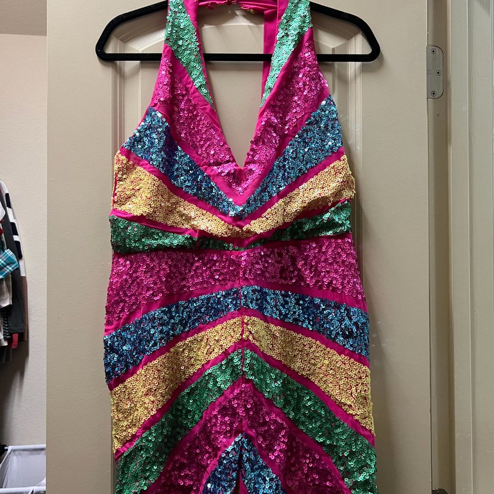 Pink & Sequin Halter Top Romper - Picture 3 of 3